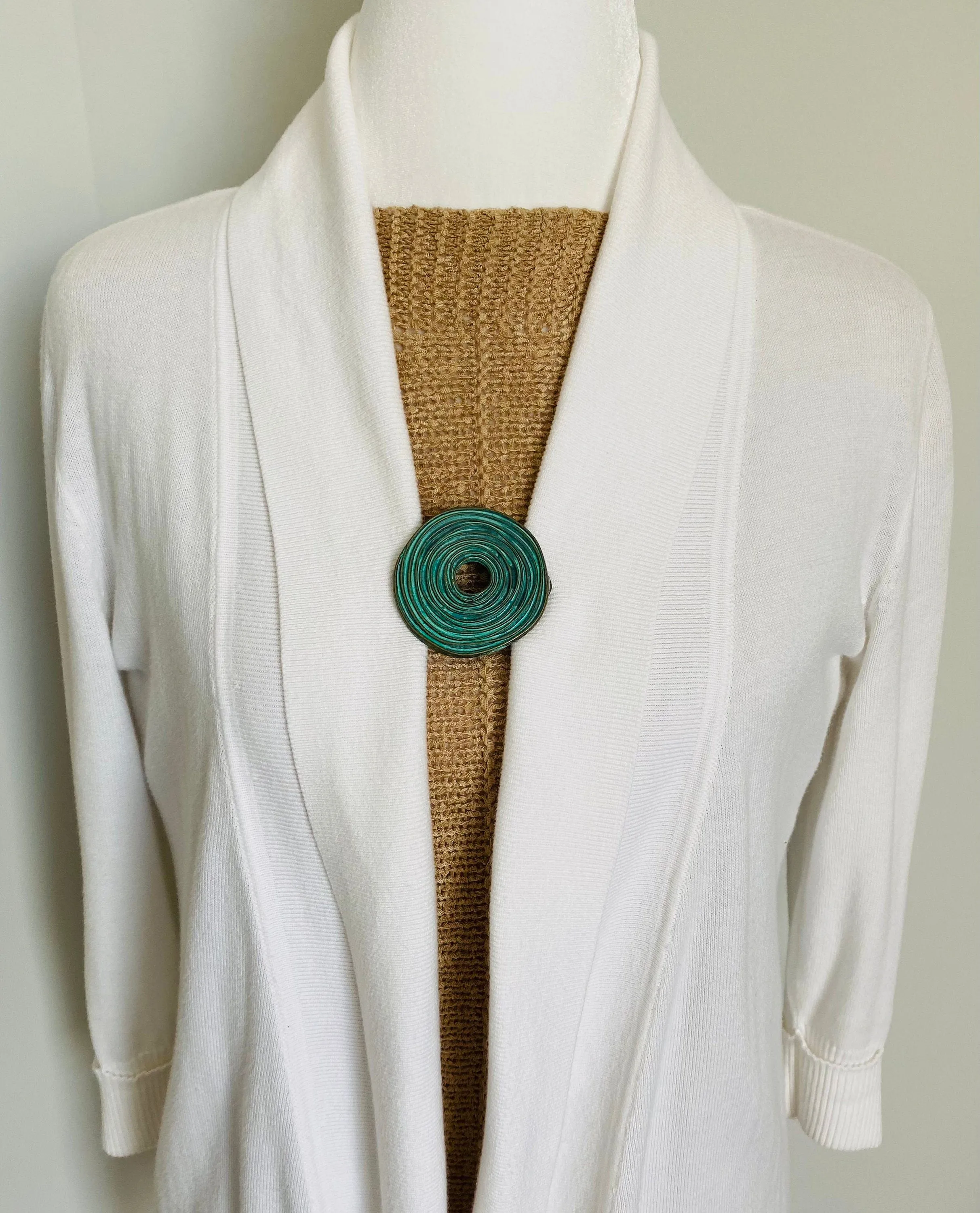 Sweater Clips Antique Bronze Verdigris Sweater Clip Minimalist Cardigan Clasp Patina Boho Swirl Round Kimono Gifts for Her by Fabulici