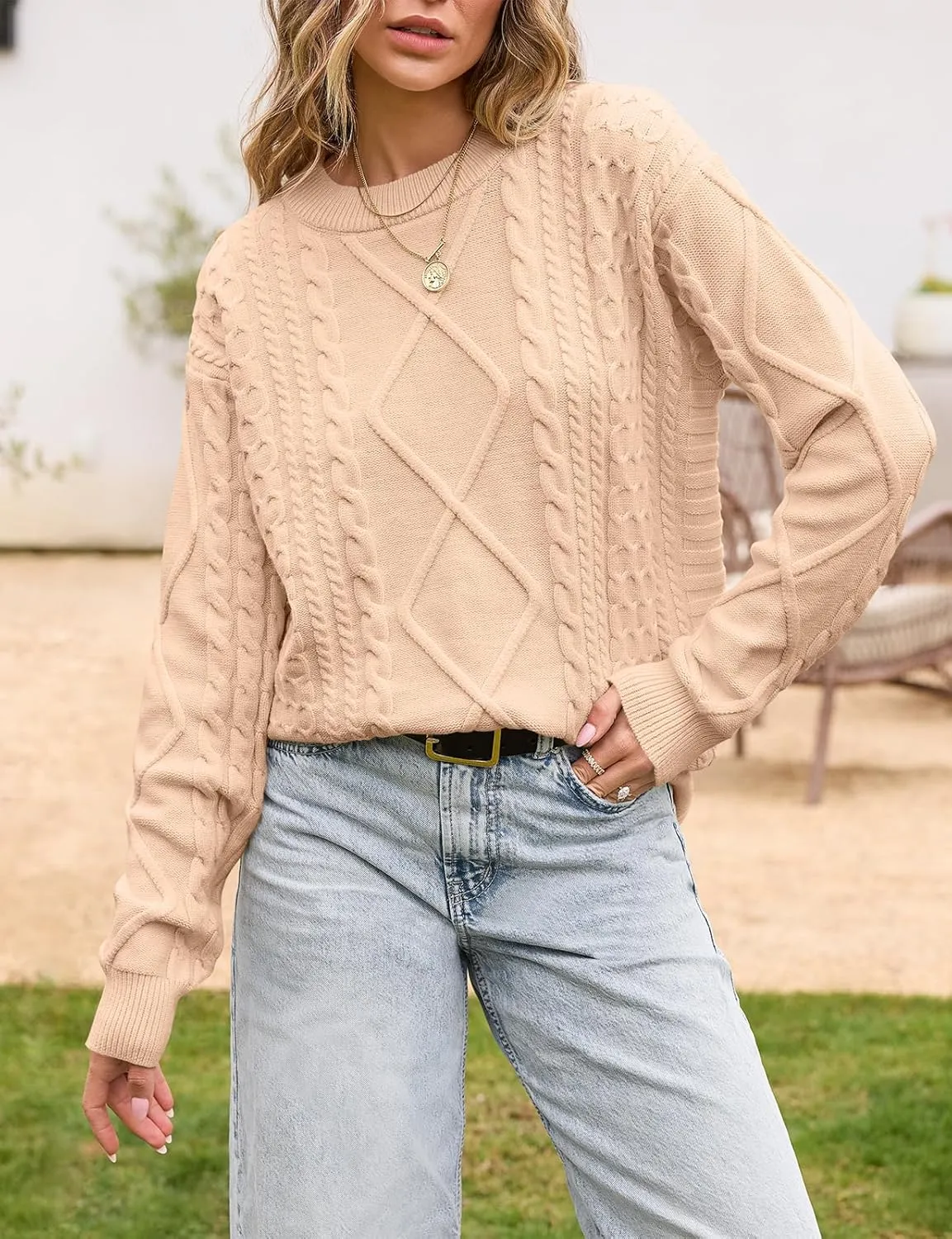 TARSE Womens Oversized Sweater Cable Knit Unisex Vintage Chunky Pullover Sweater Baggy Loose Fall Winter