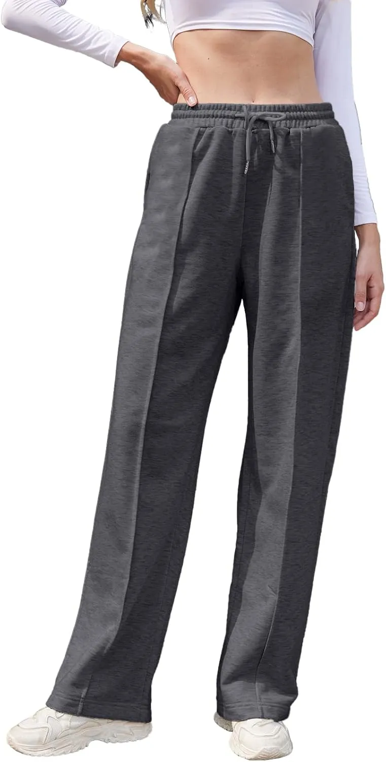 TBA Women's Wide Leg Sweatpants Drawstring Baggy Sweat Pant High Waisted Casual Trousers Fashion Jogger Pants with Pockets