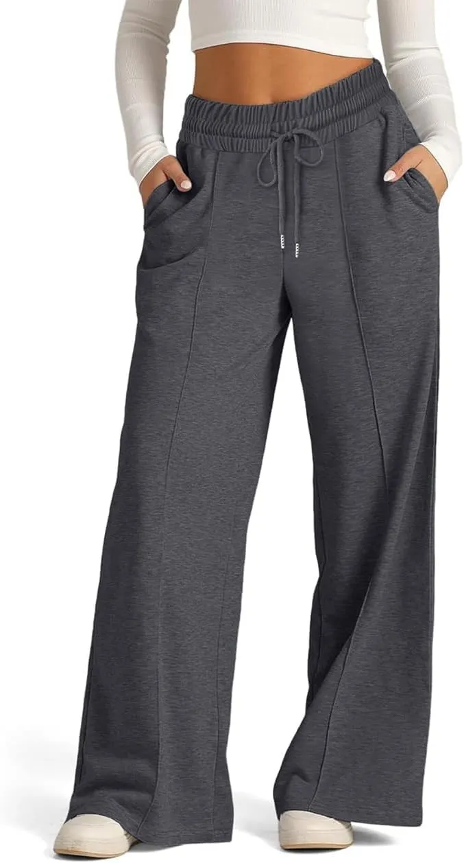 TBA Women's Wide Leg Sweatpants Drawstring Baggy Sweat Pant High Waisted Casual Trousers Fashion Jogger Pants with Pockets