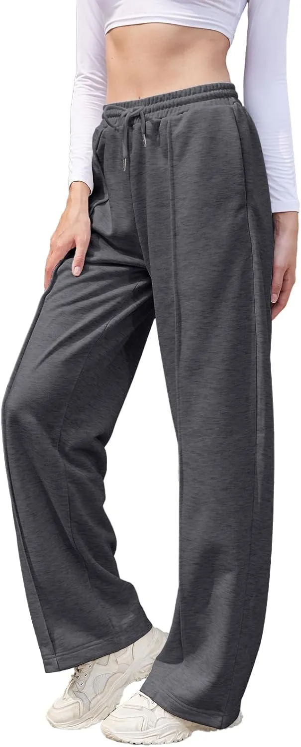 TBA Women's Wide Leg Sweatpants Drawstring Baggy Sweat Pant High Waisted Casual Trousers Fashion Jogger Pants with Pockets