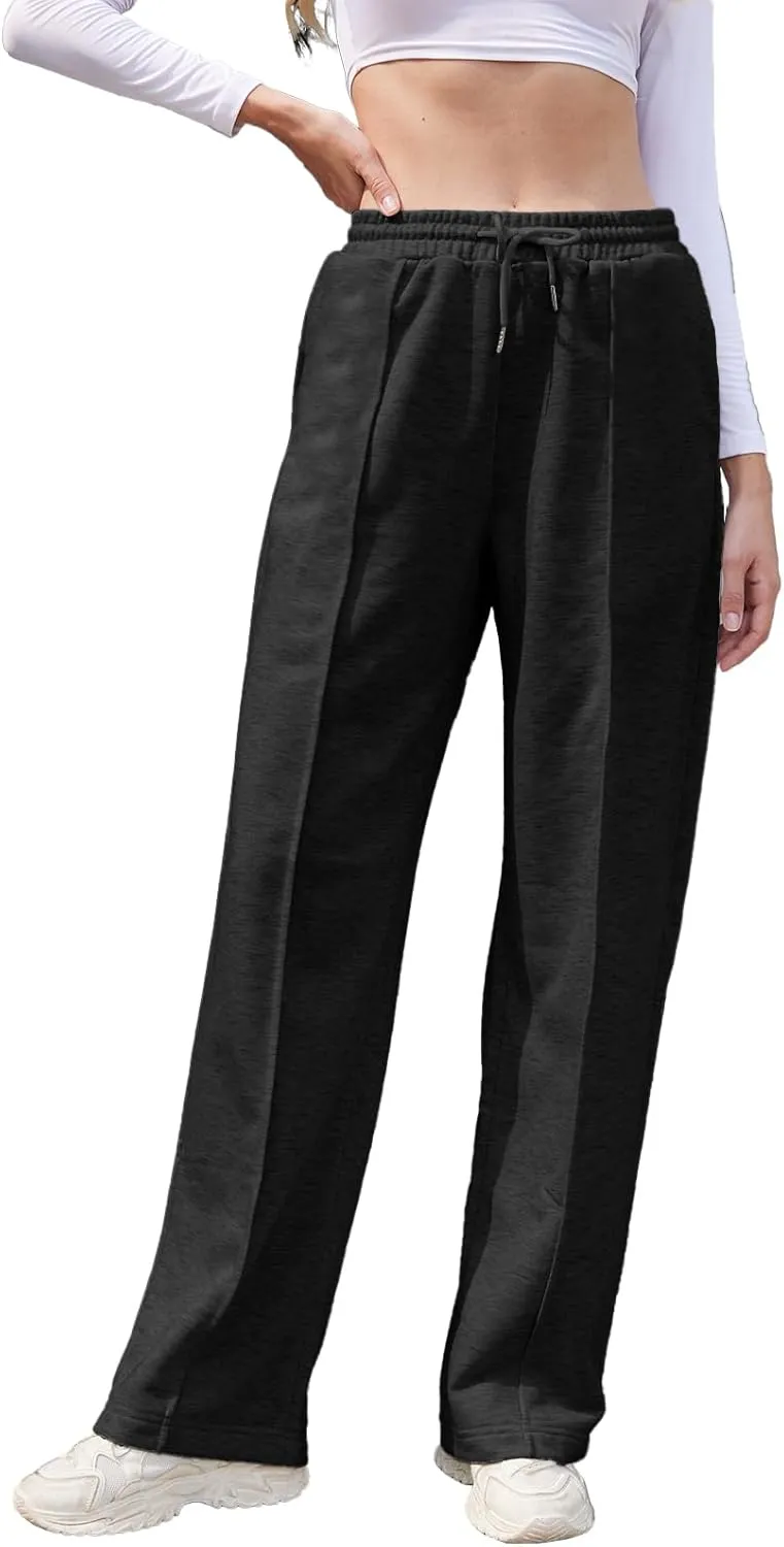 TBA Women's Wide Leg Sweatpants Drawstring Baggy Sweat Pant High Waisted Casual Trousers Fashion Jogger Pants with Pockets