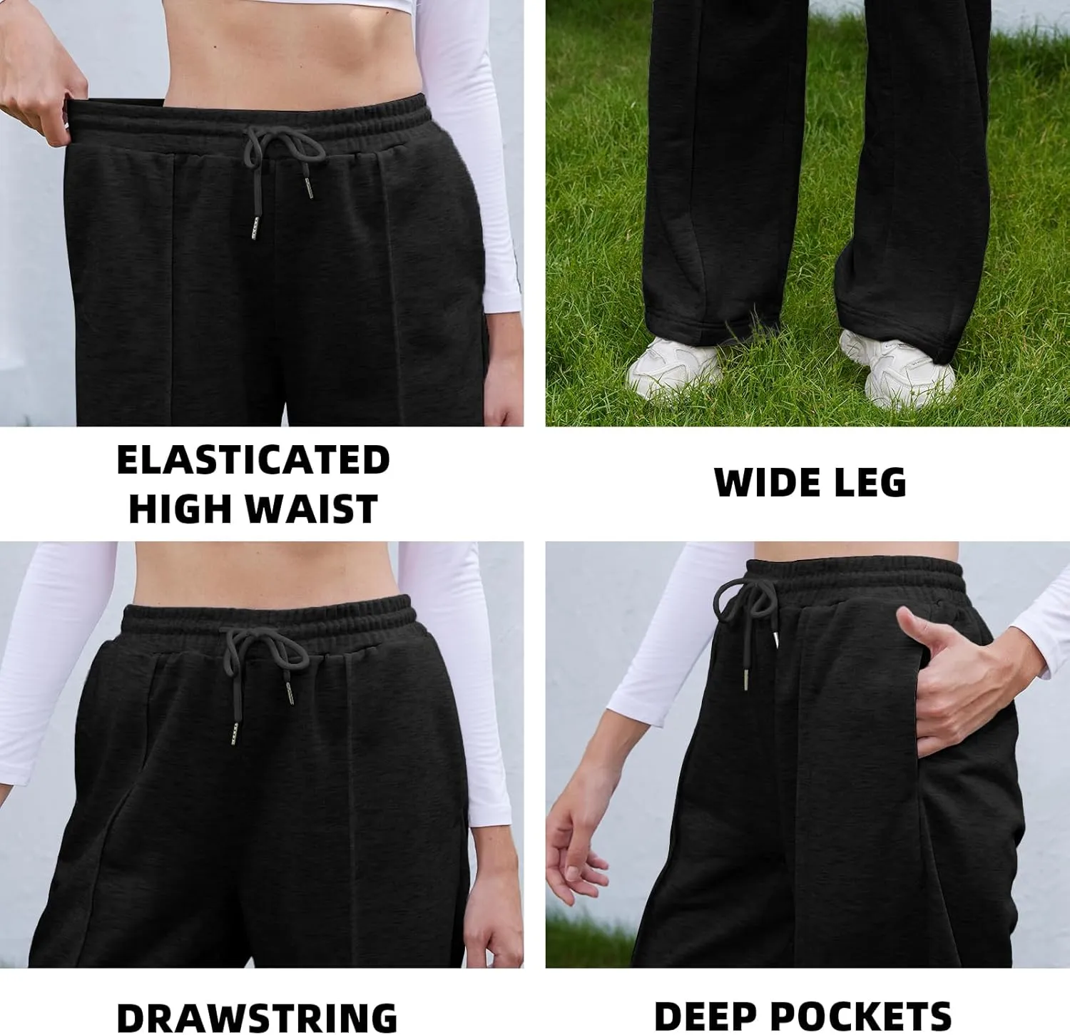 TBA Women's Wide Leg Sweatpants Drawstring Baggy Sweat Pant High Waisted Casual Trousers Fashion Jogger Pants with Pockets