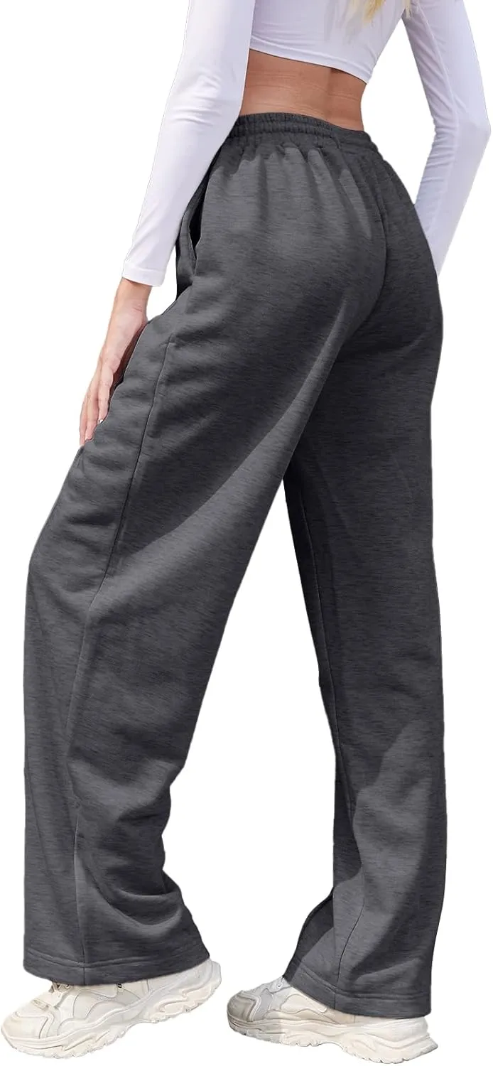 TBA Women's Wide Leg Sweatpants Drawstring Baggy Sweat Pant High Waisted Casual Trousers Fashion Jogger Pants with Pockets