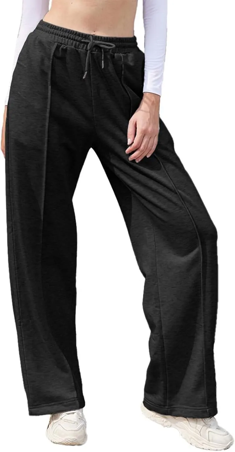 TBA Women's Wide Leg Sweatpants Drawstring Baggy Sweat Pant High Waisted Casual Trousers Fashion Jogger Pants with Pockets