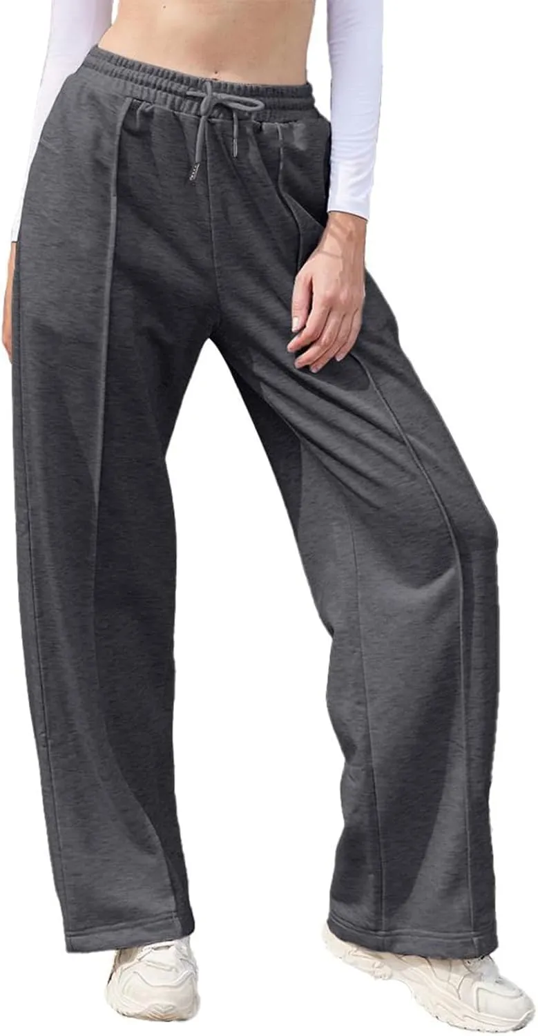 TBA Women's Wide Leg Sweatpants Drawstring Baggy Sweat Pant High Waisted Casual Trousers Fashion Jogger Pants with Pockets