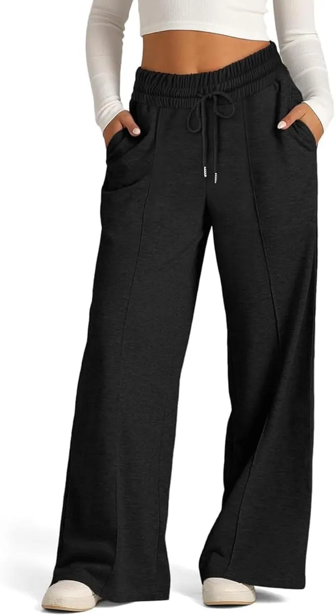 TBA Women's Wide Leg Sweatpants Drawstring Baggy Sweat Pant High Waisted Casual Trousers Fashion Jogger Pants with Pockets