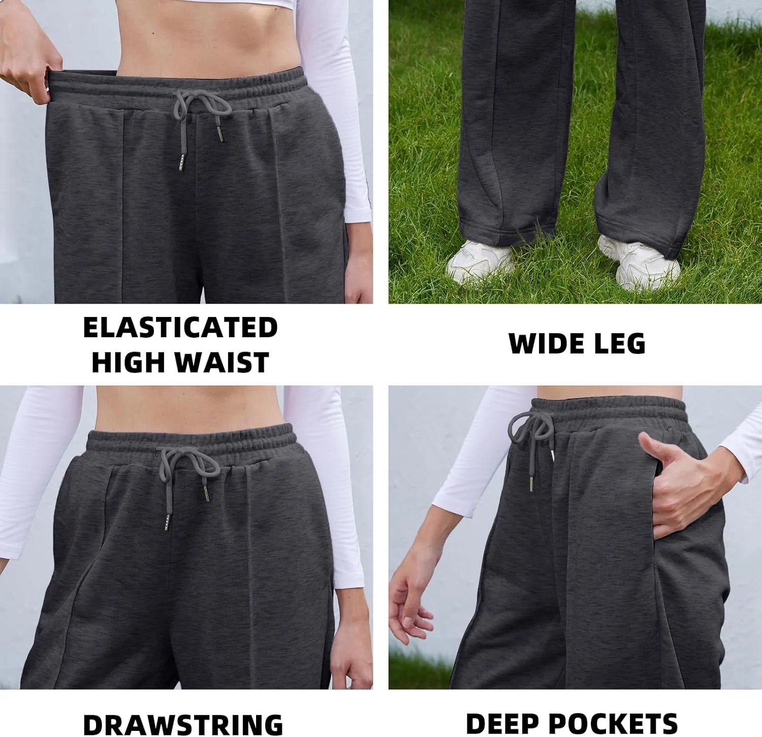 TBA Women's Wide Leg Sweatpants Drawstring Baggy Sweat Pant High Waisted Casual Trousers Fashion Jogger Pants with Pockets