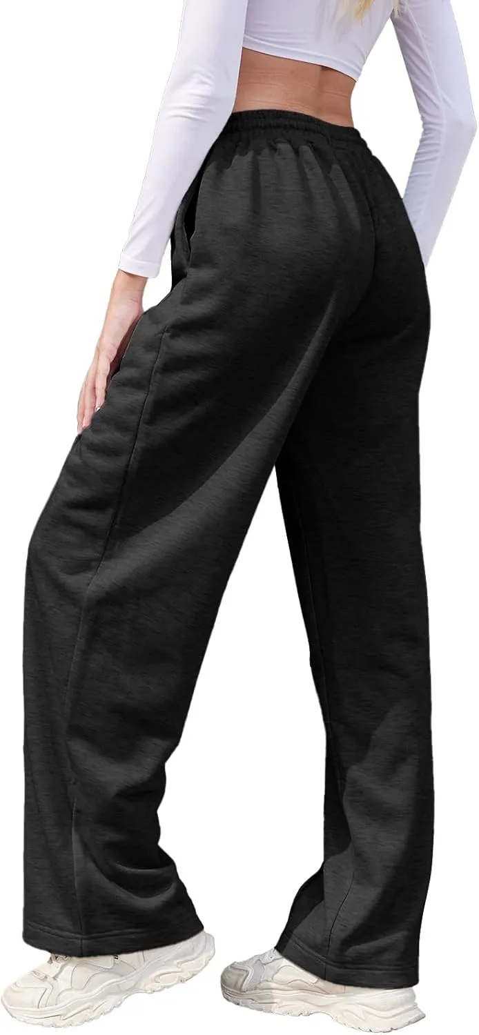 TBA Women's Wide Leg Sweatpants Drawstring Baggy Sweat Pant High Waisted Casual Trousers Fashion Jogger Pants with Pockets