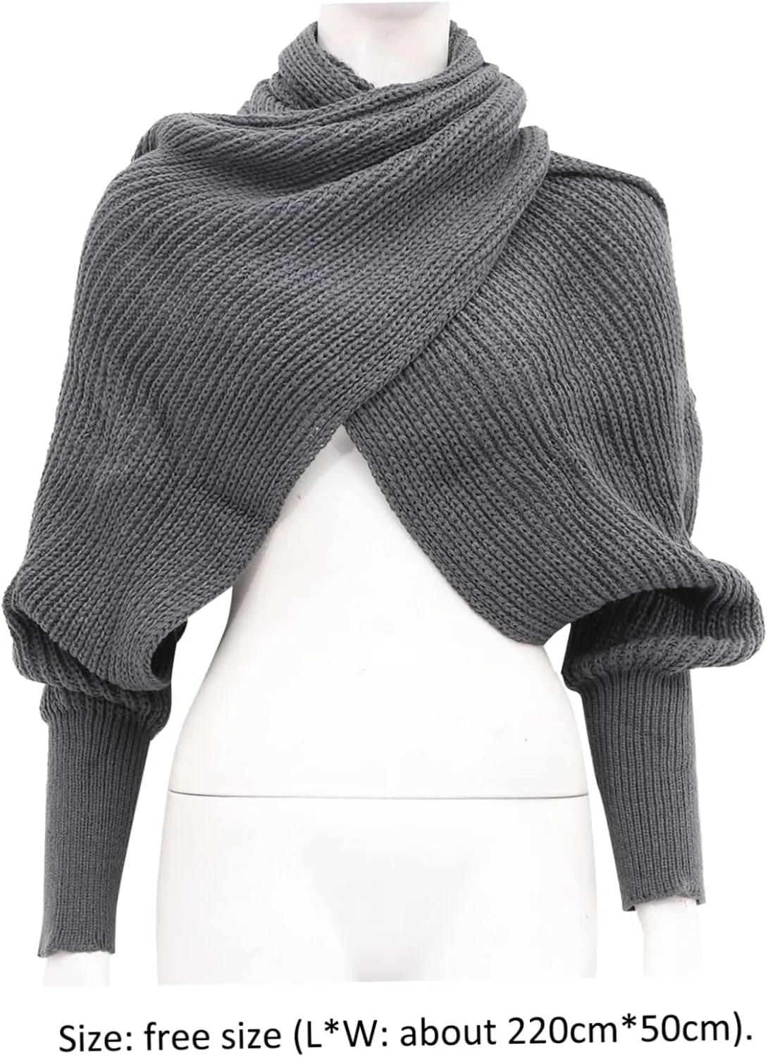 Unisex Knitted Scarf with Sleeves Fashionable Black Cape Shawl for Autumn Winter Soft Elastic Design for