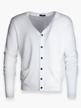 White Cardigan With Striped Back Detail