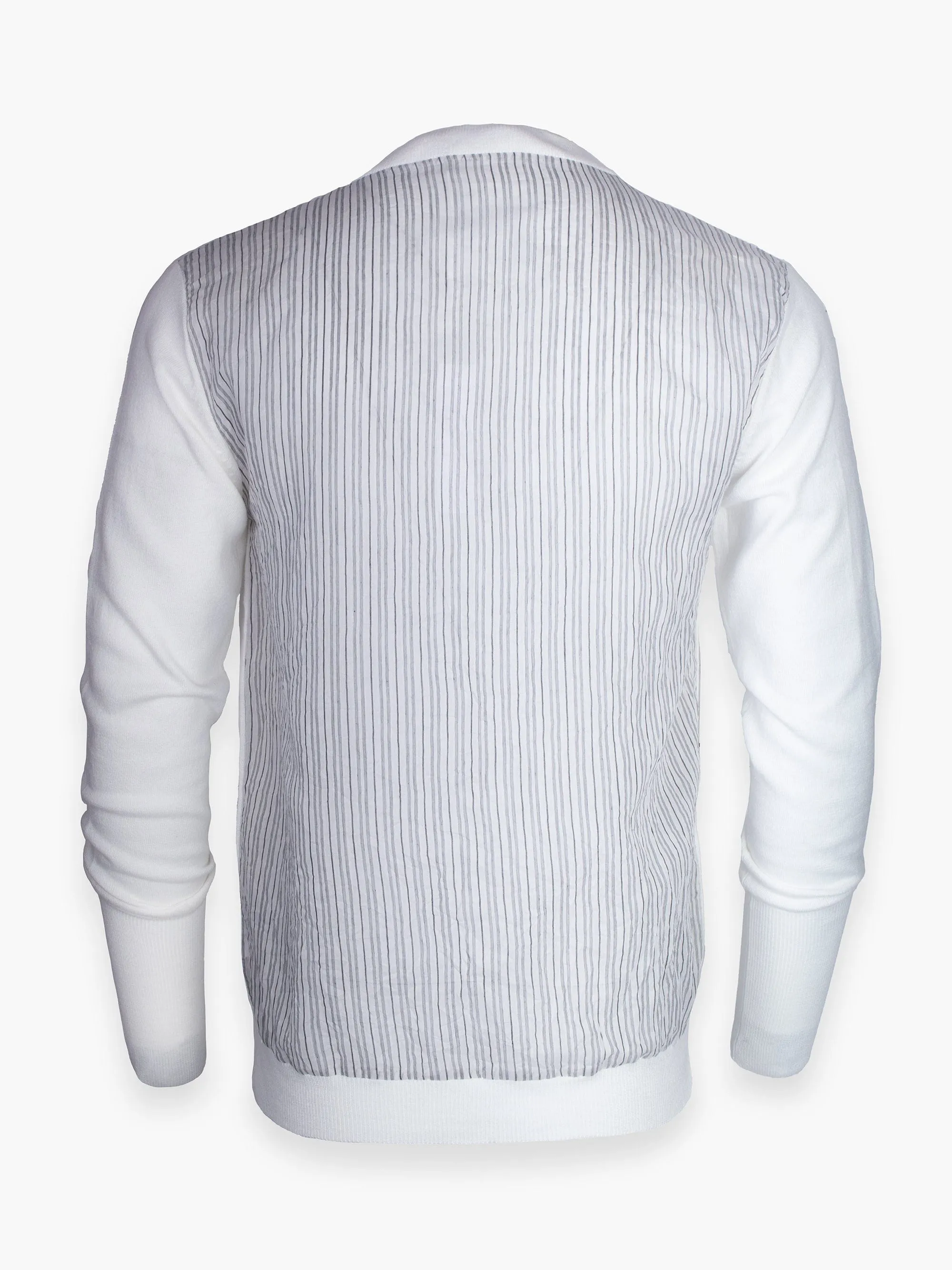 White Cardigan With Striped Back Detail