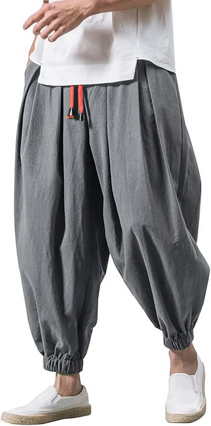 Wide Leg Casual Pants for Men Relaxed Fit Solid Lightweight Drastring Elastic Waist Jogger Pants Straight Leg Trouser Mens Chinos Pants,Gy1,XXL