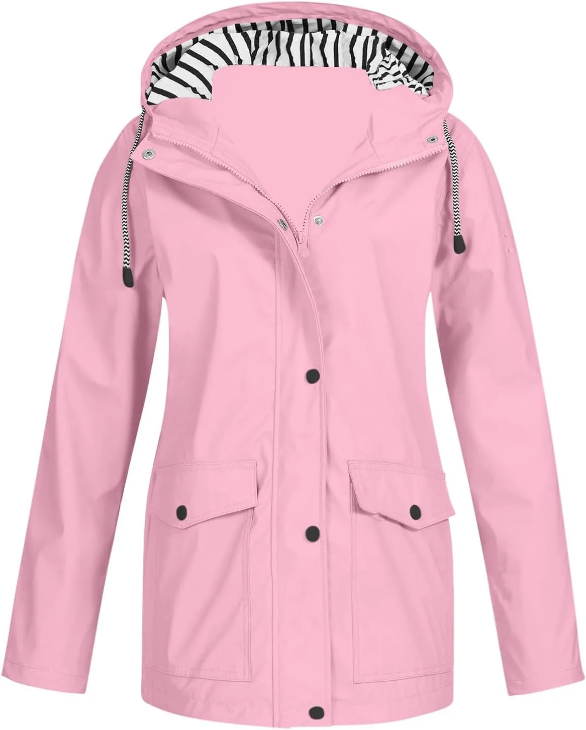 Women Rain Jacket with Hood Waterproof Lightweight Raincoat Zip Up Travel Hiking Windbreaker Fall Outdoor Trench Coat