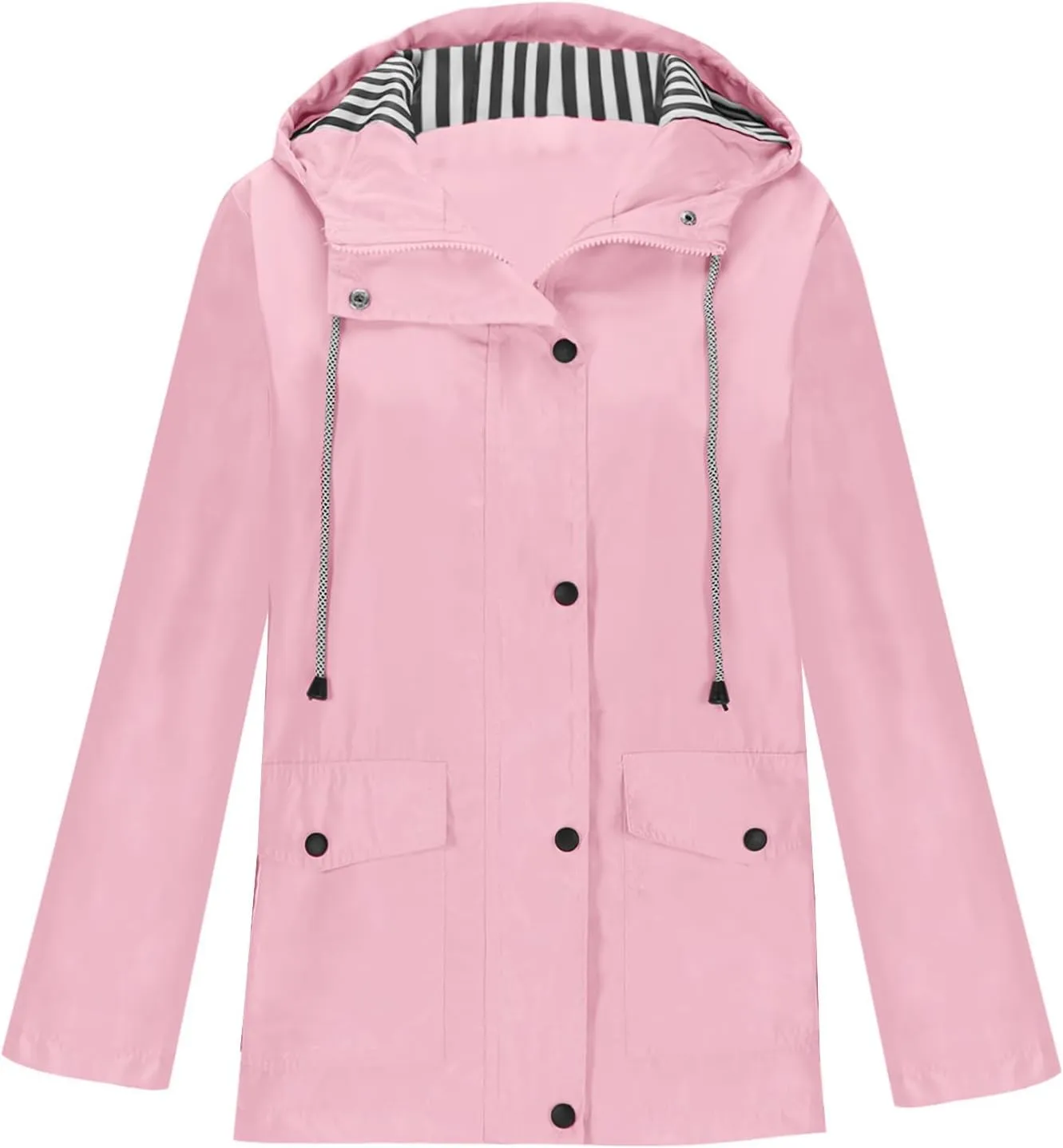 Women Rain Jacket with Hood Waterproof Lightweight Raincoat Zip Up Travel Hiking Windbreaker Fall Outdoor Trench Coat