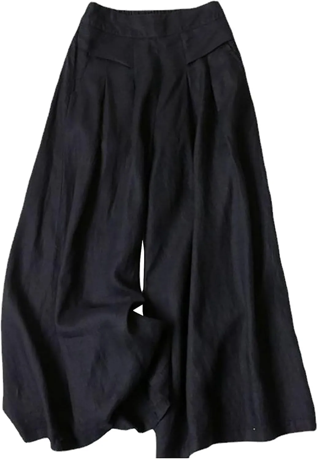 Women's Cotton Linen Palazzo Trousers Elastic Waist Wide Leg Capri Pants Summer Trendy Vacation Breathable Flowy Pant