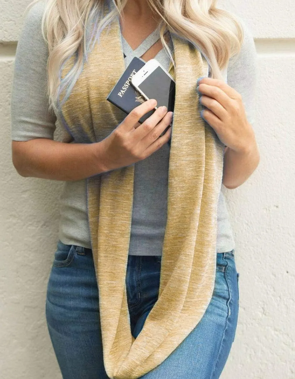 Womens Infinity Scarf with Zipper Secret Pocket Soft Travel Scarves Wrap Shawl