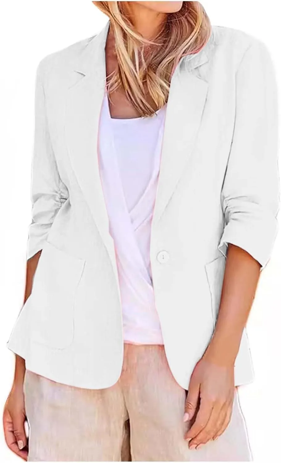 Women's Linen Blazer Casual Long Sleeve Lightweight 2025 Spring Summer Jackets Loose Plus Size Casual Tops Cardigan