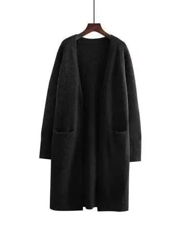 Womens Long Minimalist Cardigan with pockets.