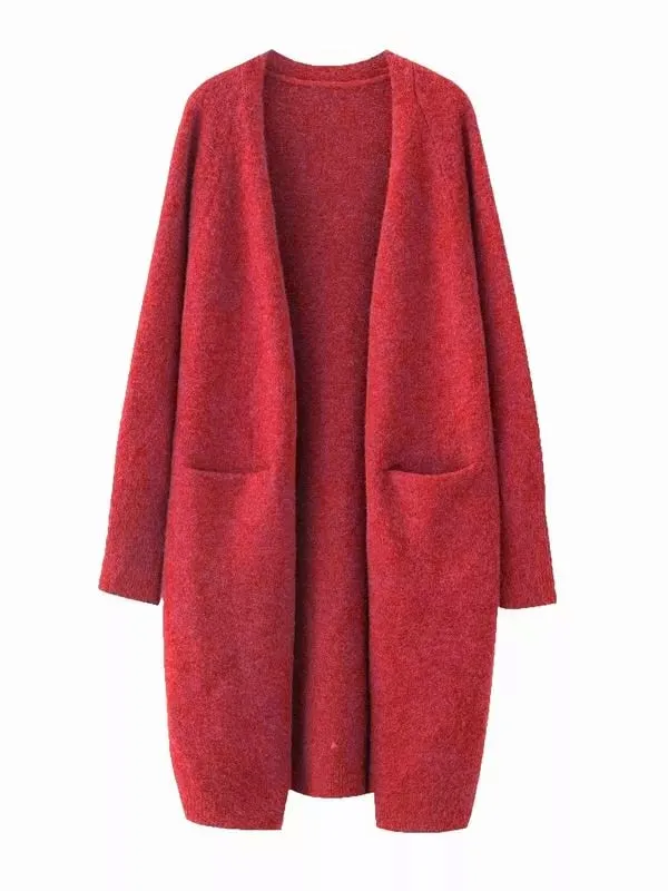 Womens Long Minimalist Cardigan with pockets.