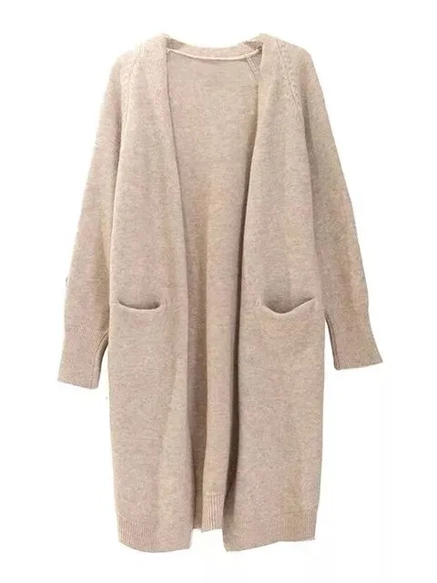 Womens Long Minimalist Cardigan with pockets.