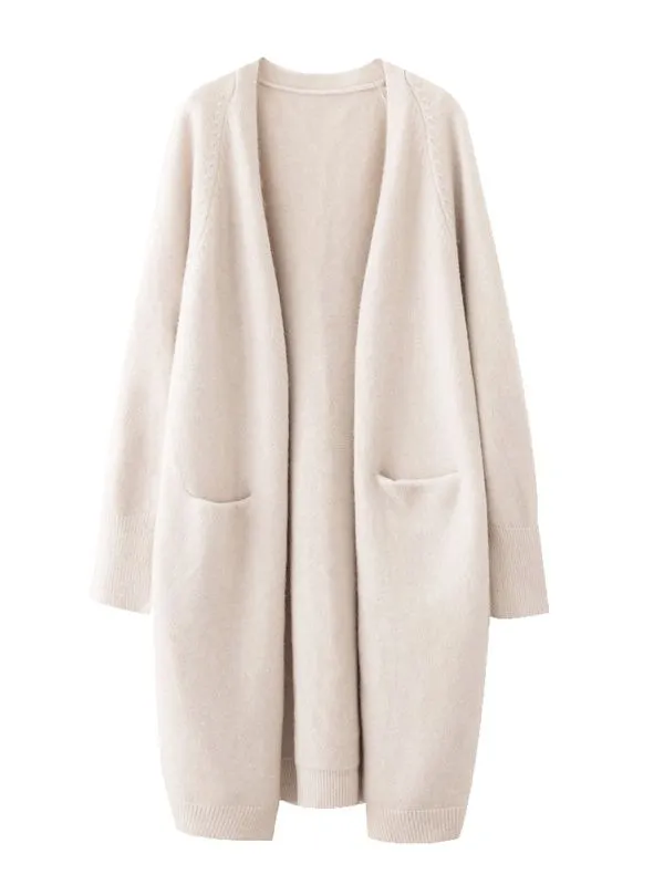 Womens Long Minimalist Cardigan with pockets.