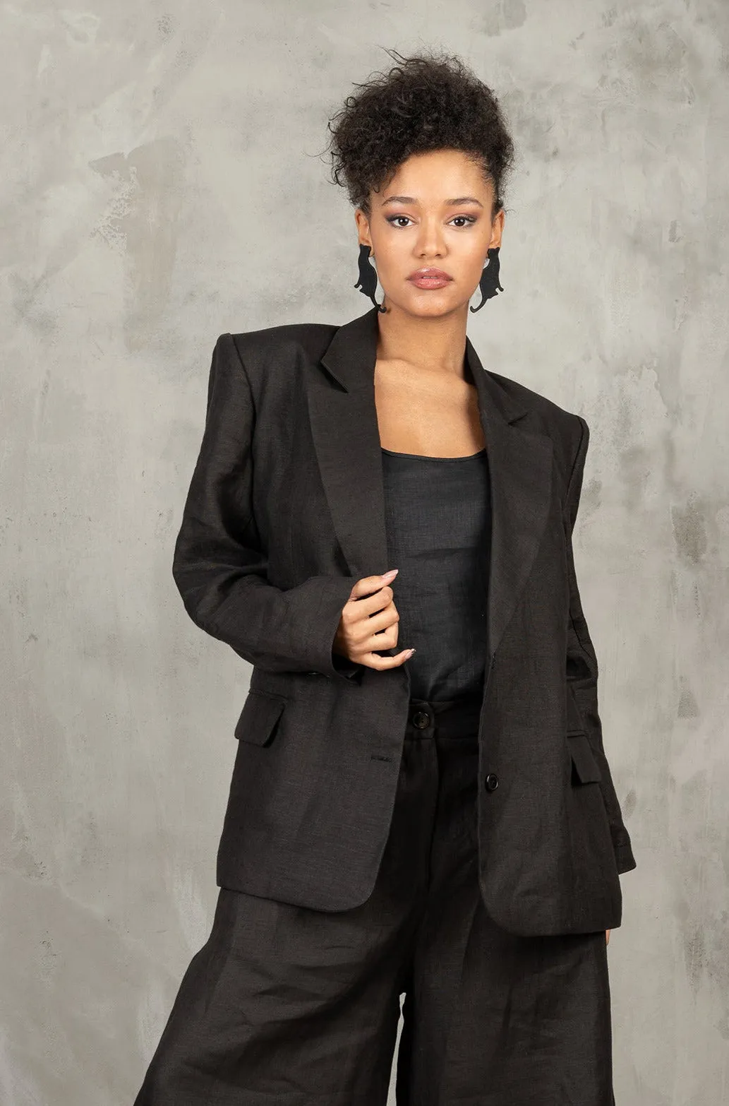 Women's Oversized Black Linen Blazer