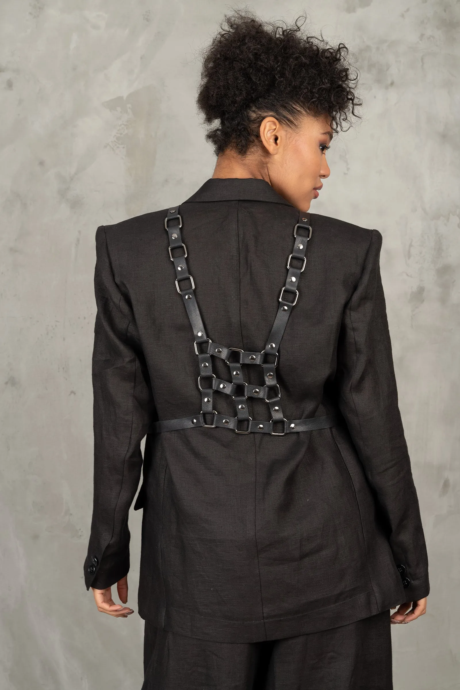 Women's Oversized Black Linen Blazer