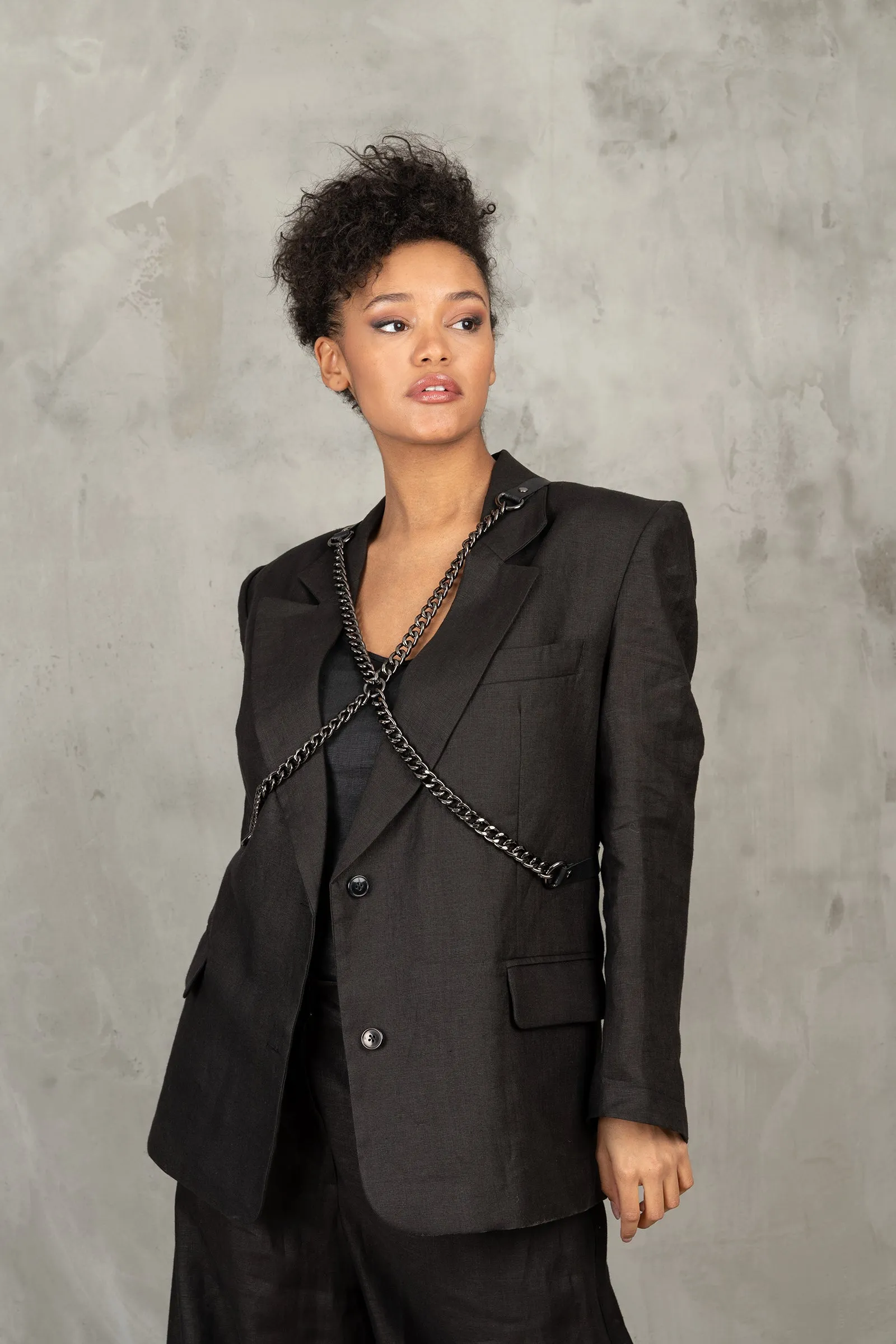 Women's Oversized Black Linen Blazer