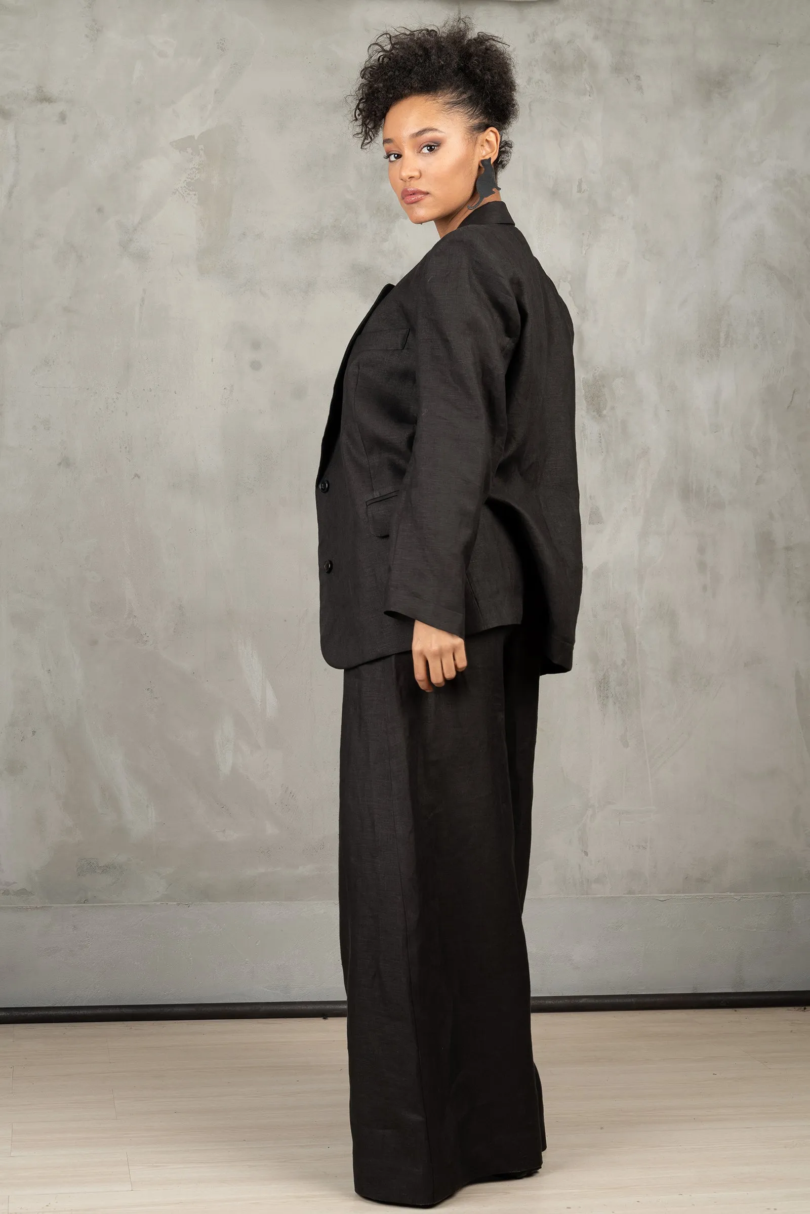 Women's Oversized Black Linen Blazer