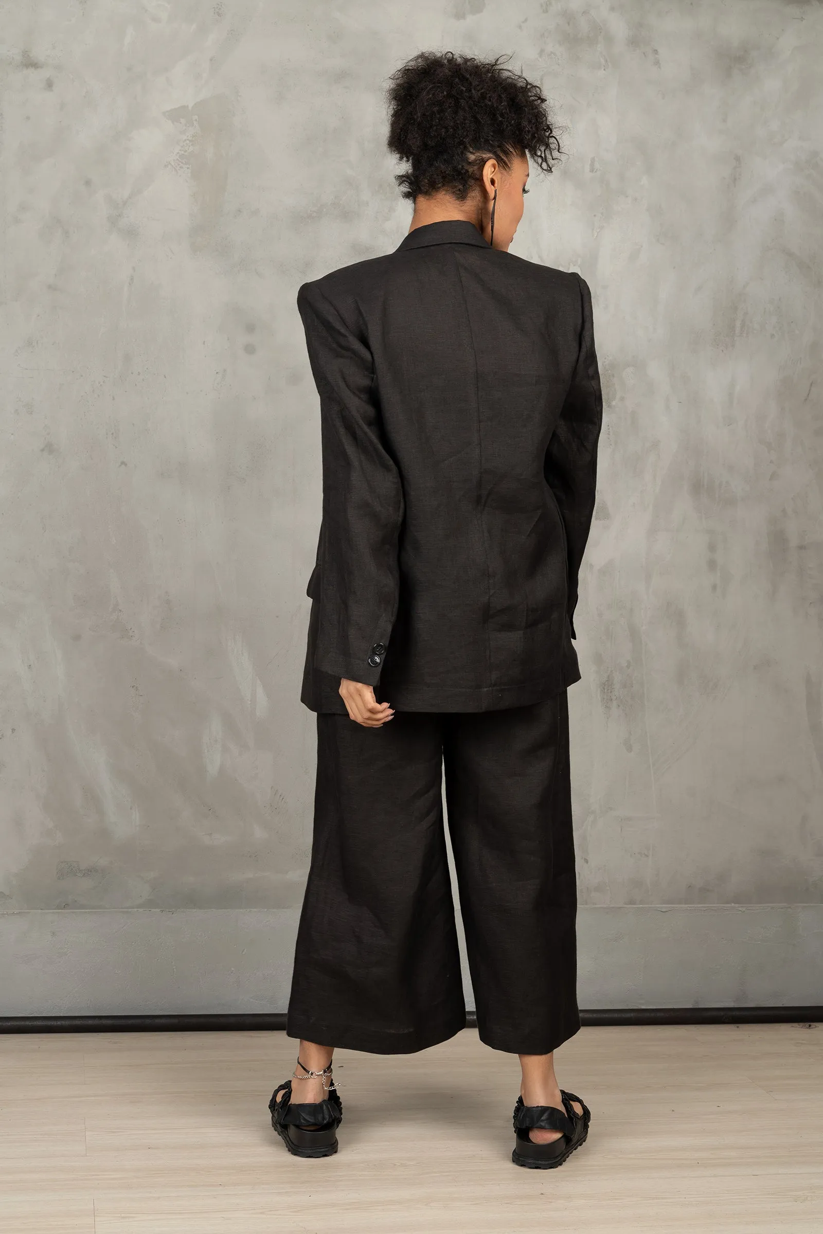 Women's Oversized Black Linen Blazer