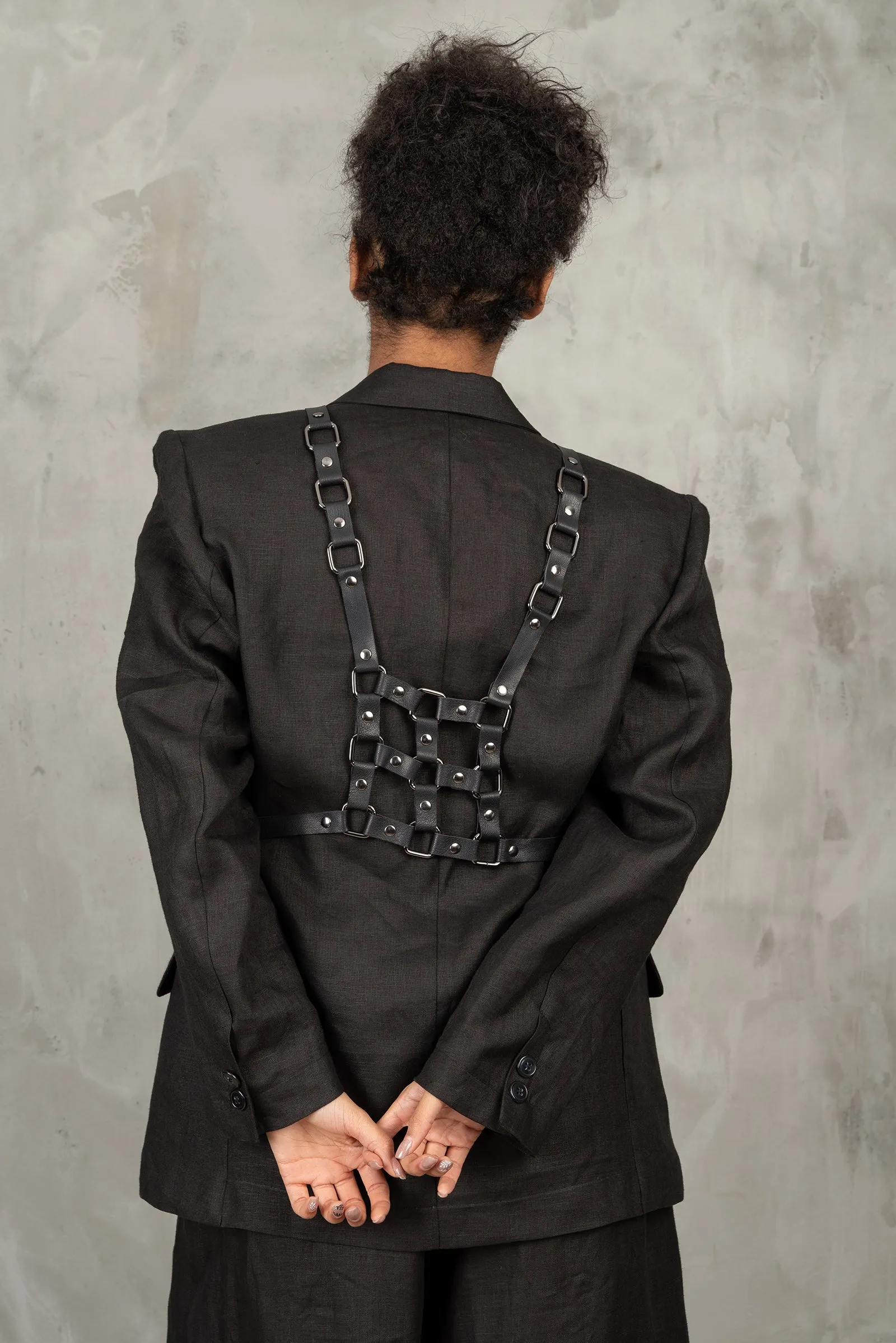 Women's Oversized Black Linen Blazer