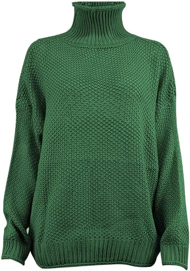 Women's Turtleneck Oversized Sweaters 2024 Batwing Long Sleeve Pullover Winter Loose Chunky Cable Knit Jumper
