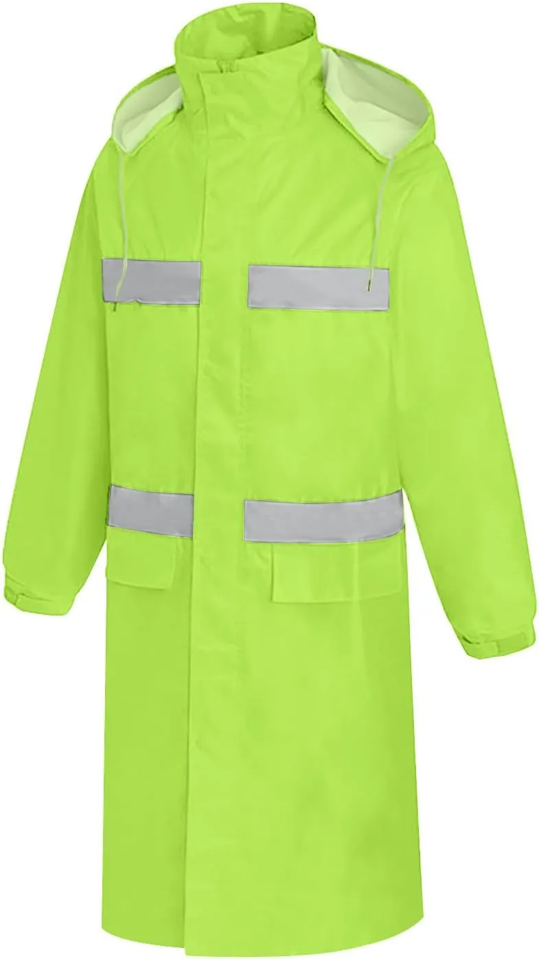 YRAETENM Womens rain jacket Long Hooded Waterproof Windproof Trench Coats Lightweight Unisex Reflective Hiking Duty Raincoats