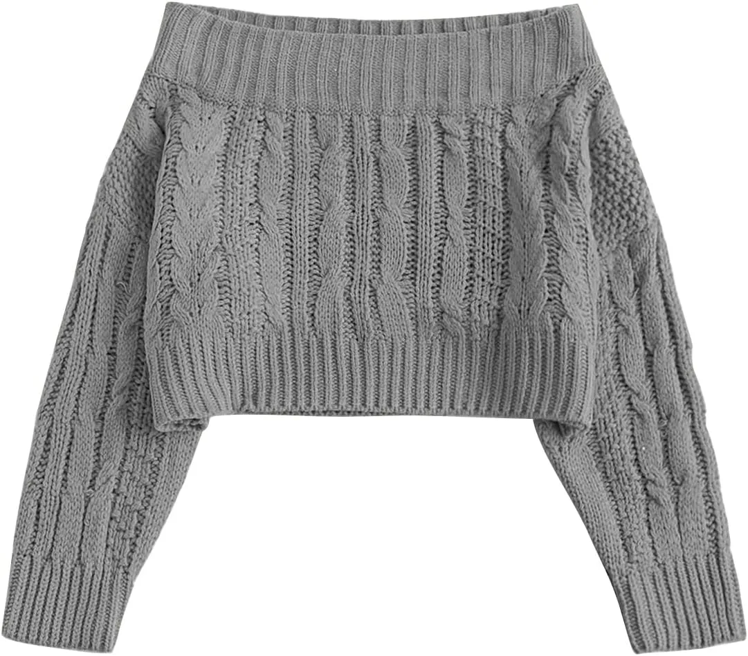 ZAFUL Women V Neck Button Knit Crop Sweaters Batwing Sleeve V Back Ribbed Hem Pullover Sweater